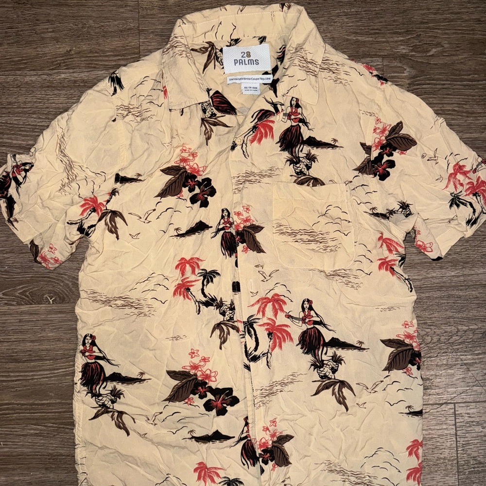 2 Palms Men's Casual Hawaiian Shirt - Cream and Red